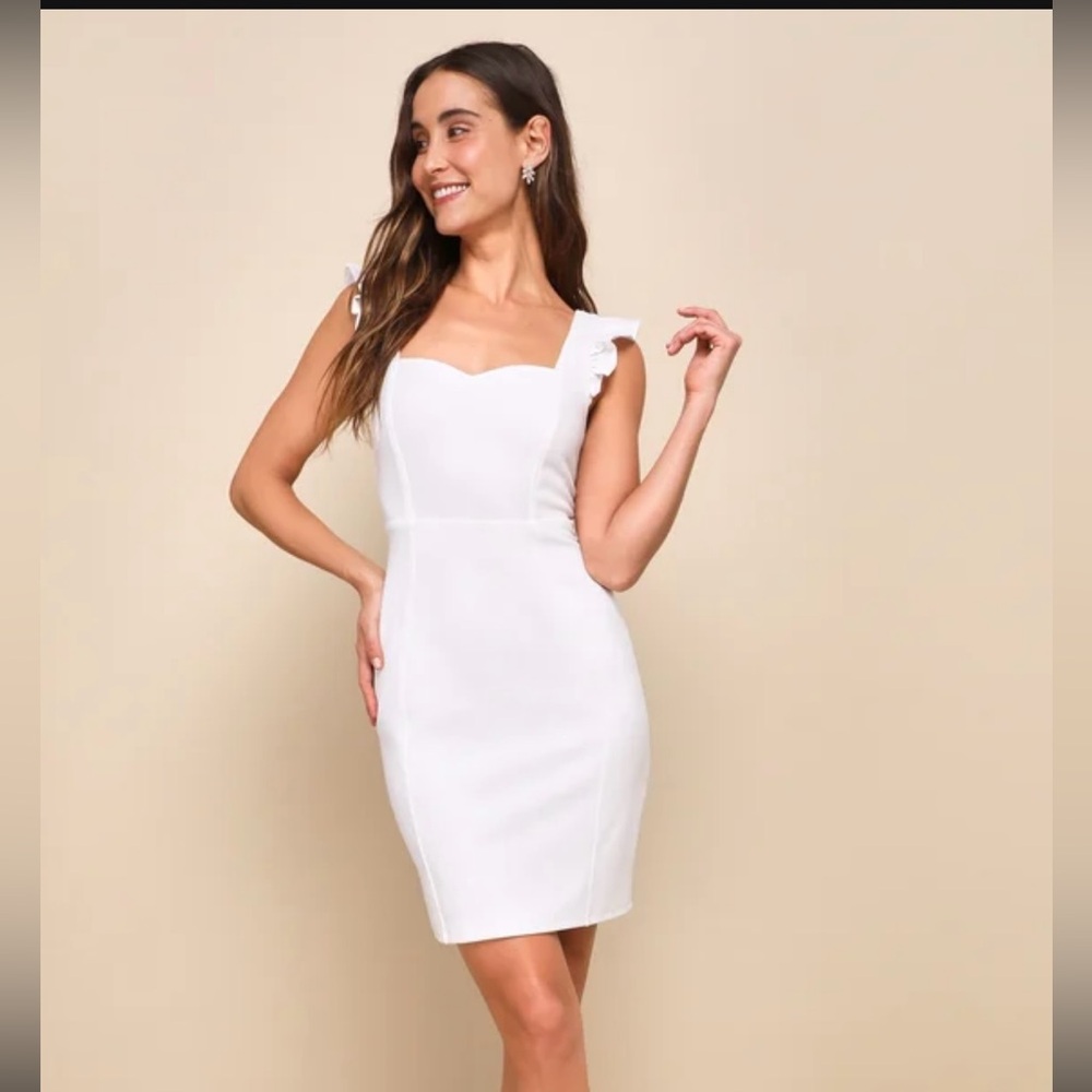 Lulu's White Sheath Mini Dress Square Neck Sleeveless